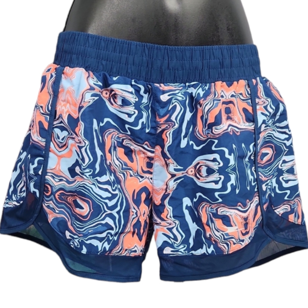 Crane Navy Blue Swirl Print Workout Shorts - Small - Mesh Insets - Picture 2 of 8